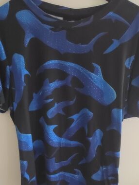 Blue Shark-Print Short Sleeve Top